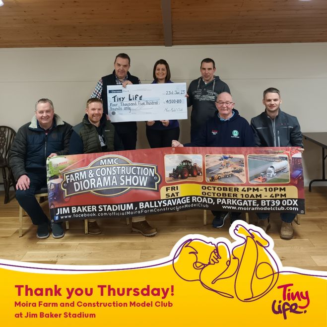 Moira Model Club present cheque to Tiny Life.
