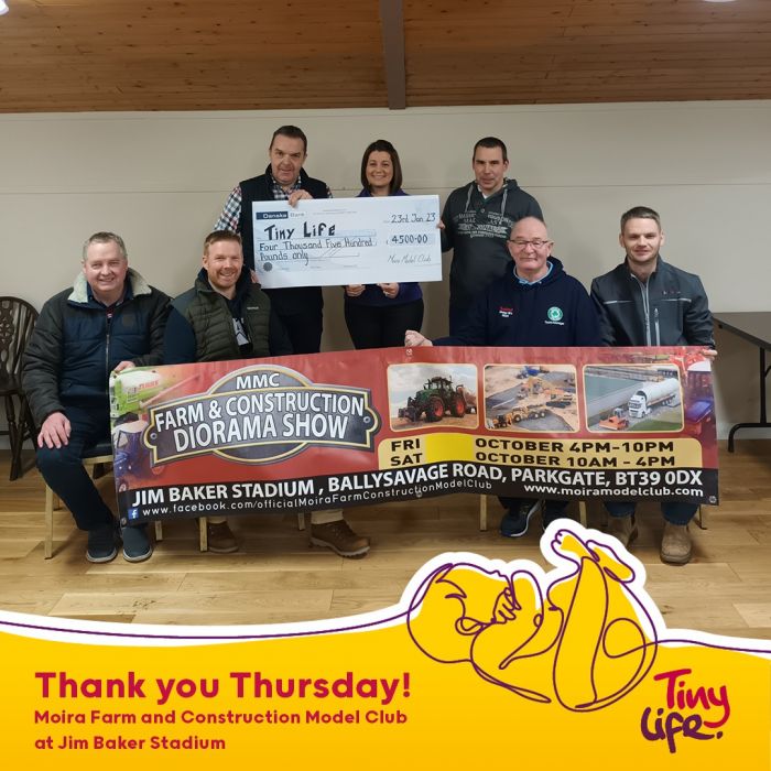 Moira Model Club present cheque to Tiny Life.